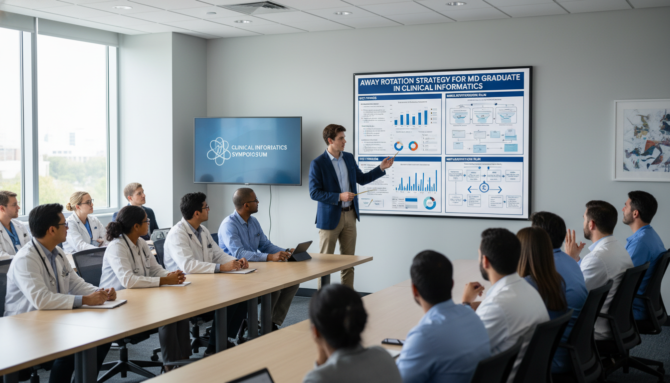 Medical trainee presenting a clinical informatics project Medical trainee presenting a clinical informatics project - MD graduate residency for Away Rotation Strategy for MD Graduate
