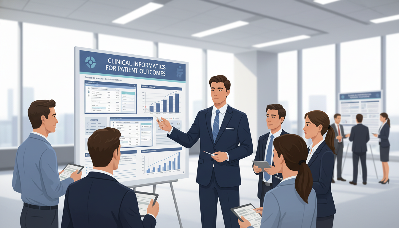 Medical resident presenting clinical informatics research at a conference Medical resident presenting clinical informatics research at a conference - MD graduate residency for Research Profile Buildi