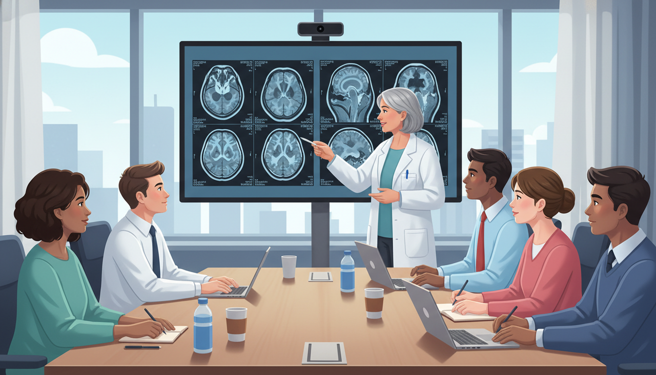 Neurology residents in teaching conference discussing brain imaging - MD graduate residency for Questions to Ask Programs for