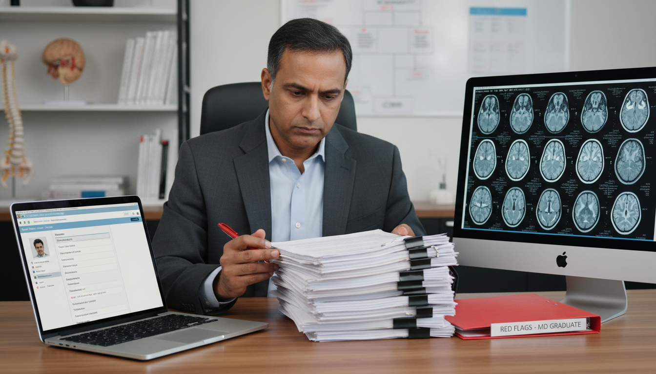 Program director reviewing neurology residency applications with red flags Program director reviewing neurology residency applications with red flags - MD graduate residency for Addressing Red Flags f