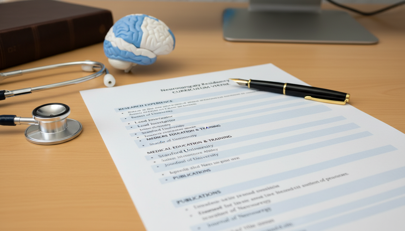 Organized neurosurgery residency CV layout on desk Organized neurosurgery residency CV layout on desk - MD graduate residency for CV Building for MD Graduate in Neurosurgery