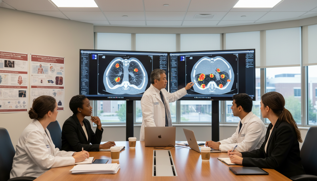 Academic nuclear medicine team in tumor board and research discussion Academic nuclear medicine team in tumor board and research discussion - MD graduate residency for Academic vs Private Practic