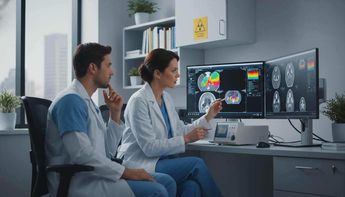 Nuclear medicine resident reviewing PET/CT scans Nuclear medicine resident reviewing PET/CT scans - MD graduate residency for CV Building for MD Graduate in Nuclear Medicine