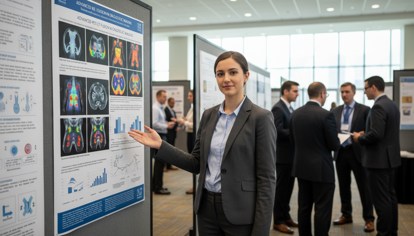 Resident presenting nuclear medicine research poster Resident presenting nuclear medicine research poster - MD graduate residency for CV Building for MD Graduate in Nuclear Medic