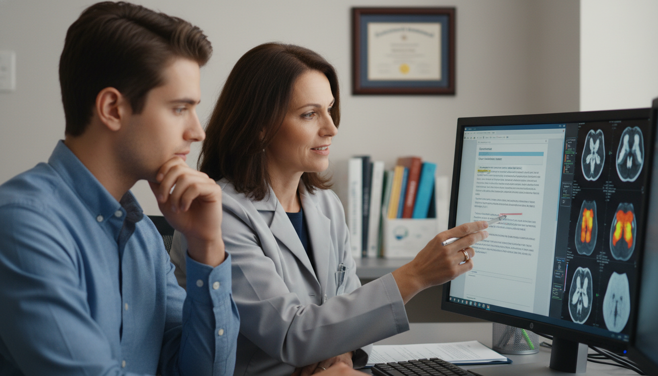 Medical graduate discussing nuclear medicine residency application with mentor Medical graduate discussing nuclear medicine residency application with mentor - MD graduate residency for Low Step Score Str