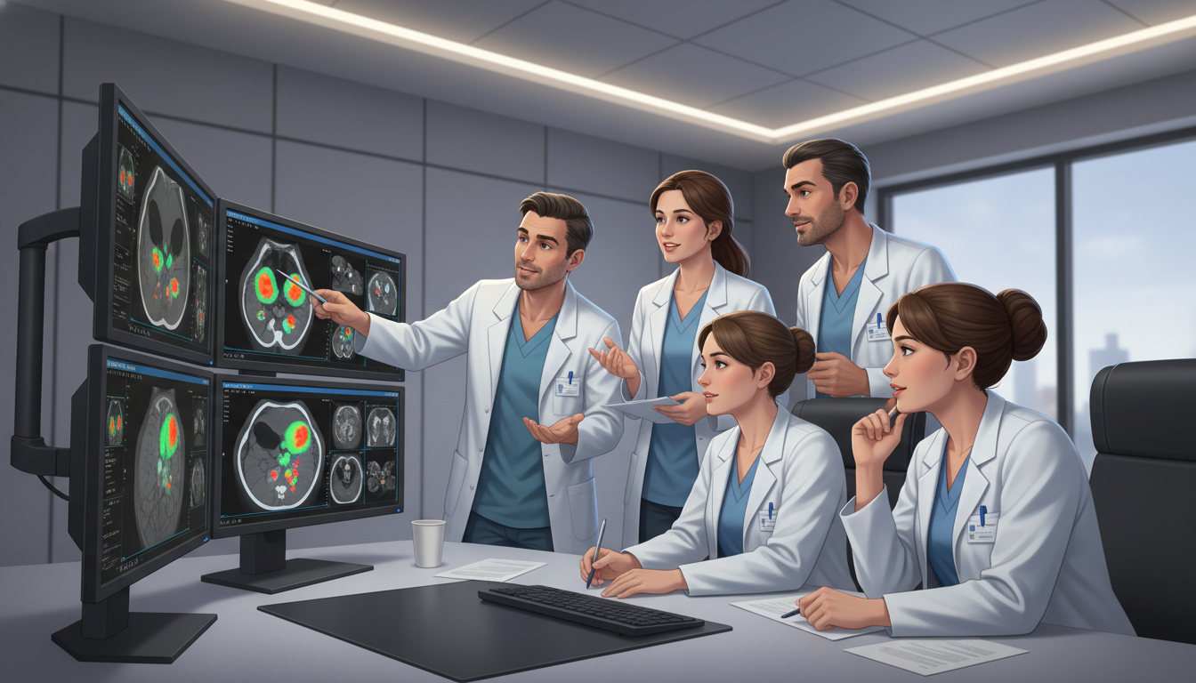 Healthy nuclear medicine residency team in a collaborative teaching conference Healthy nuclear medicine residency team in a collaborative teaching conference - MD graduate residency for Identifying Malign