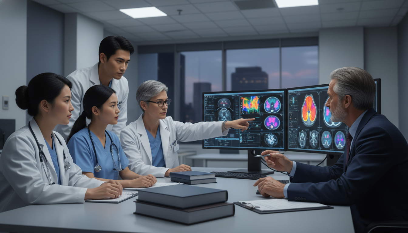 Nuclear medicine residents reviewing PET/CT scans with faculty mentor Nuclear medicine residents reviewing PET/CT scans with faculty mentor - MD graduate residency for Questions to Ask Programs f