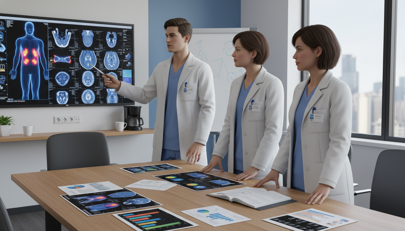 Nuclear medicine residents discussing a research protocol Nuclear medicine residents discussing a research protocol - MD graduate residency for Research During Residency for MD Gradua