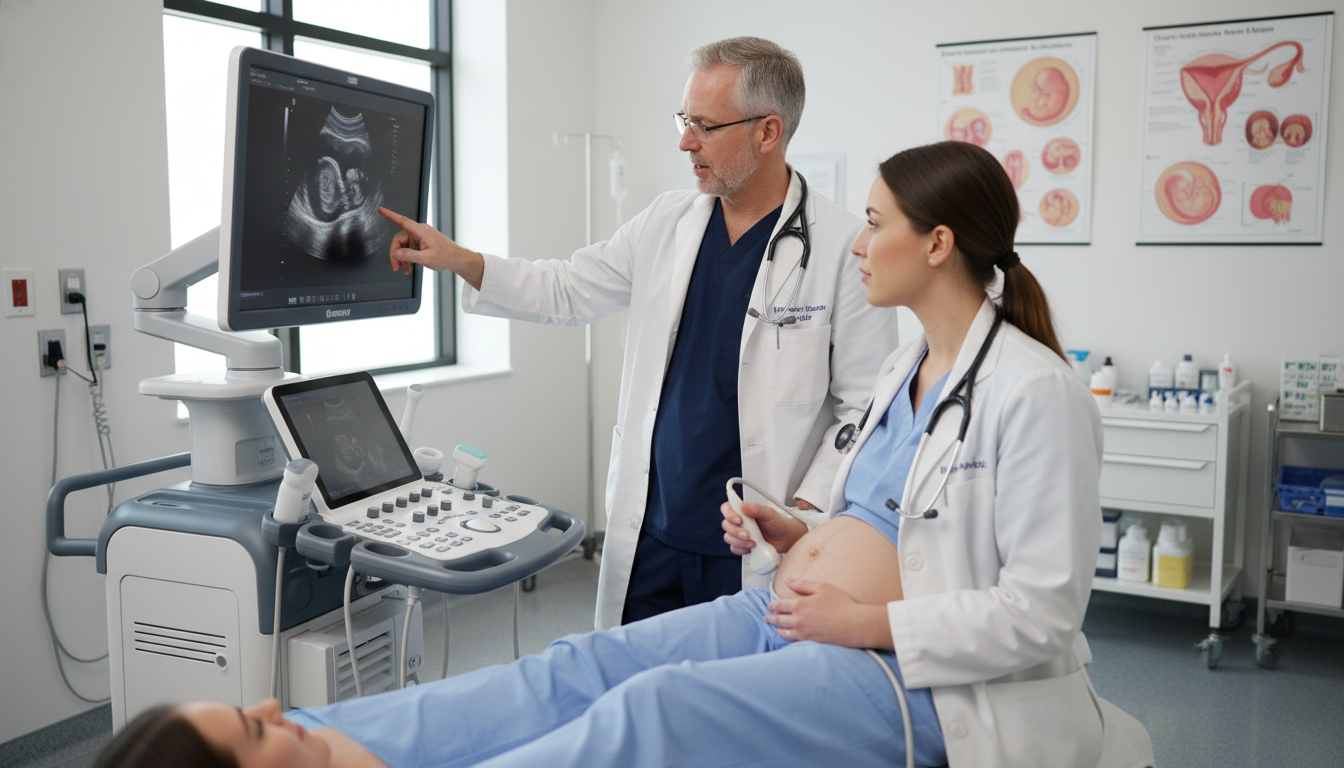 OB GYN Fellow Practicing Ultrasound With Attending Mentor OB GYN Fellow Practicing Ultrasound With Attending Mentor - MD graduate residency for Fellowship Preparation for MD Graduate