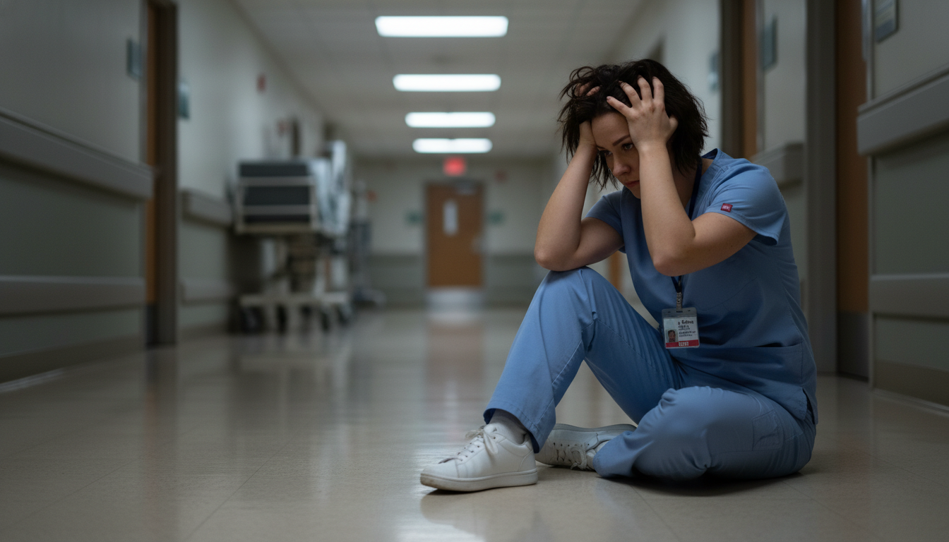 Resident quietly reflecting on stressful OB GYN residency environment Resident quietly reflecting on stressful OB GYN residency environment - MD graduate residency for Identifying Malignant Progr