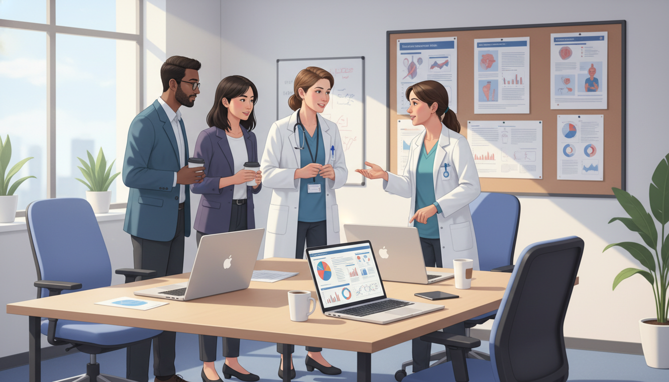 Residents and attendings discussing research in OB GYN Residents and attendings discussing research in OB GYN - MD graduate residency for Networking in Medicine for MD Graduate in