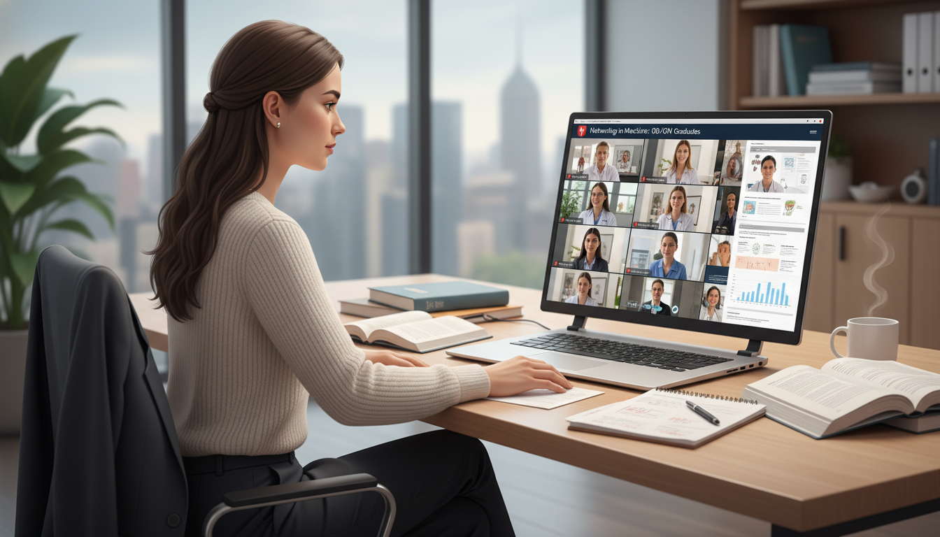 Physician engaging in online medical networking Physician engaging in online medical networking - MD graduate residency for Networking in Medicine for MD Graduate in Obstetr