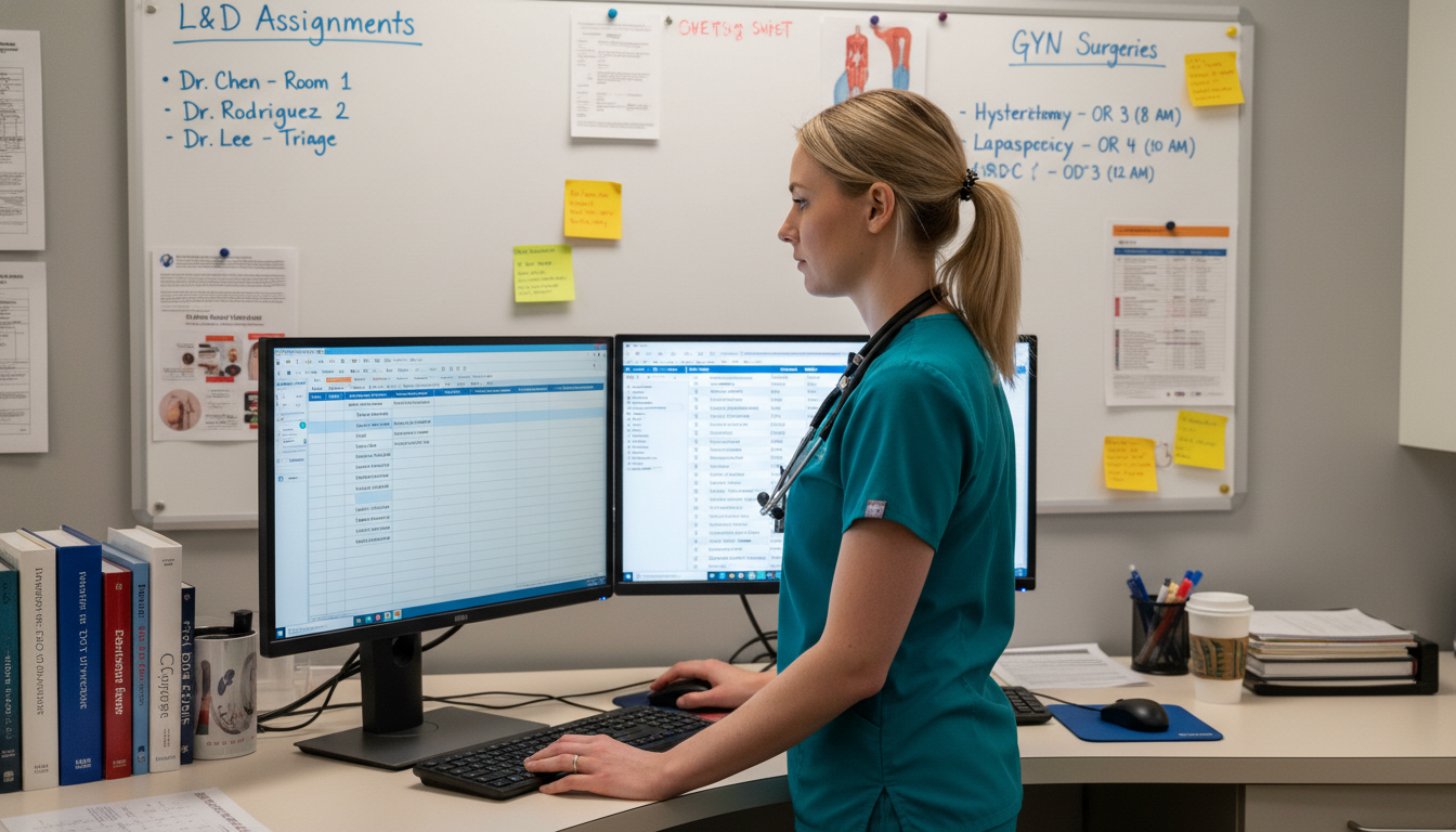 Resident physician working on OB GYN call schedule and patient list - MD graduate residency for Program Selection Strategy fo