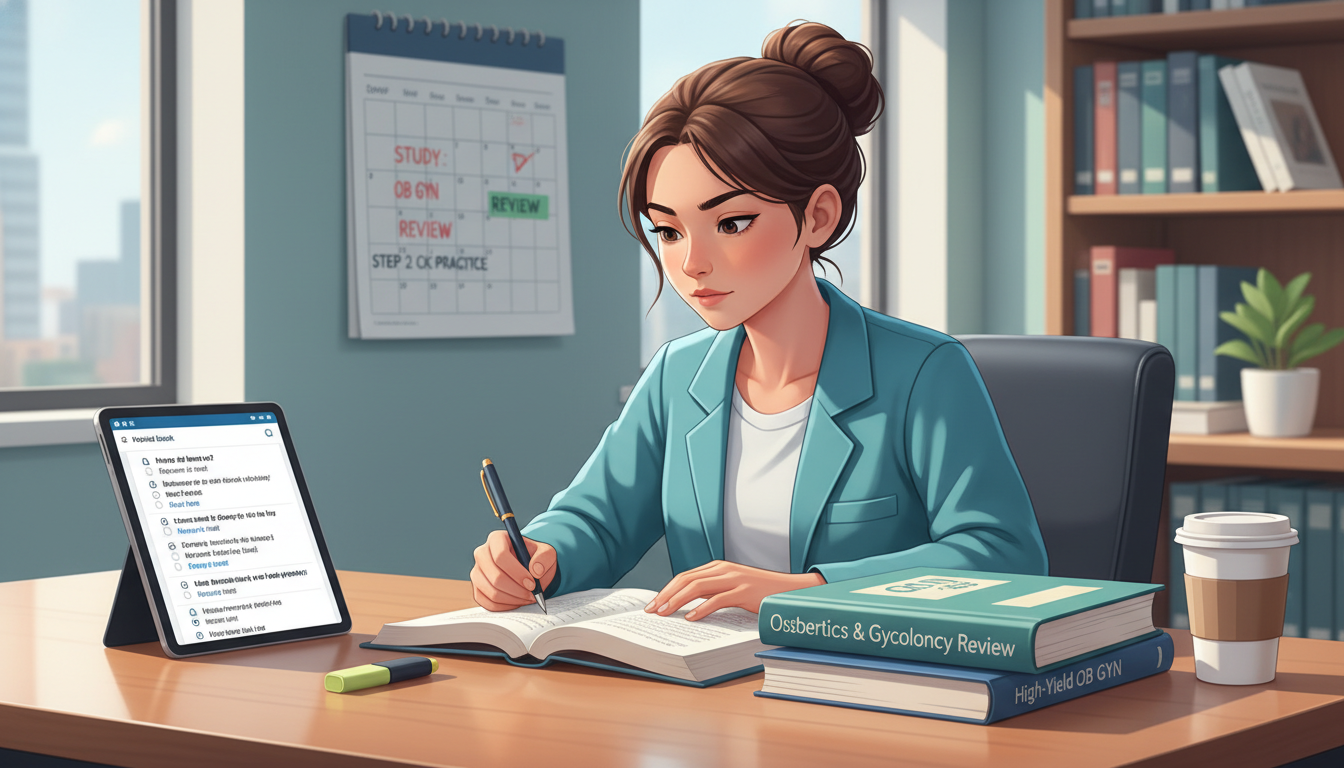 Resident reviewing Step 2 CK study resources focused on OB GYN Resident reviewing Step 2 CK study resources focused on OB GYN - MD graduate residency for Step Score Strategy for MD Graduat