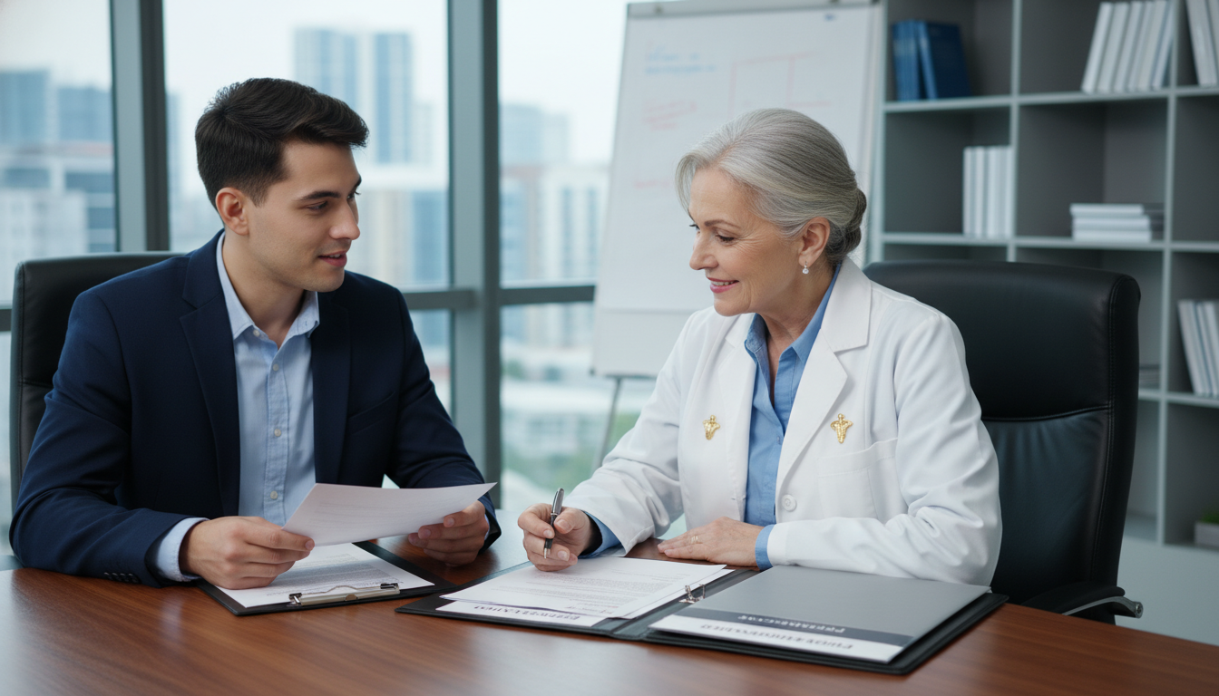 Ophthalmology mentor discussing professionalism and application strategy with a medical graduate Ophthalmology mentor discussing professionalism and application strategy with a medical graduate - MD graduate residency for