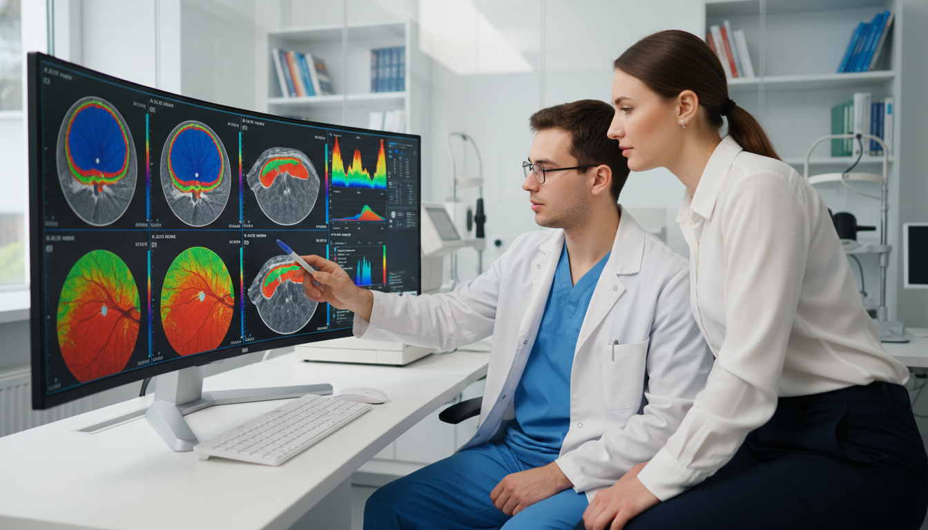 Ophthalmology resident and MD graduate analyzing retinal imaging data Ophthalmology resident and MD graduate analyzing retinal imaging data - MD graduate residency for Research Profile Building f