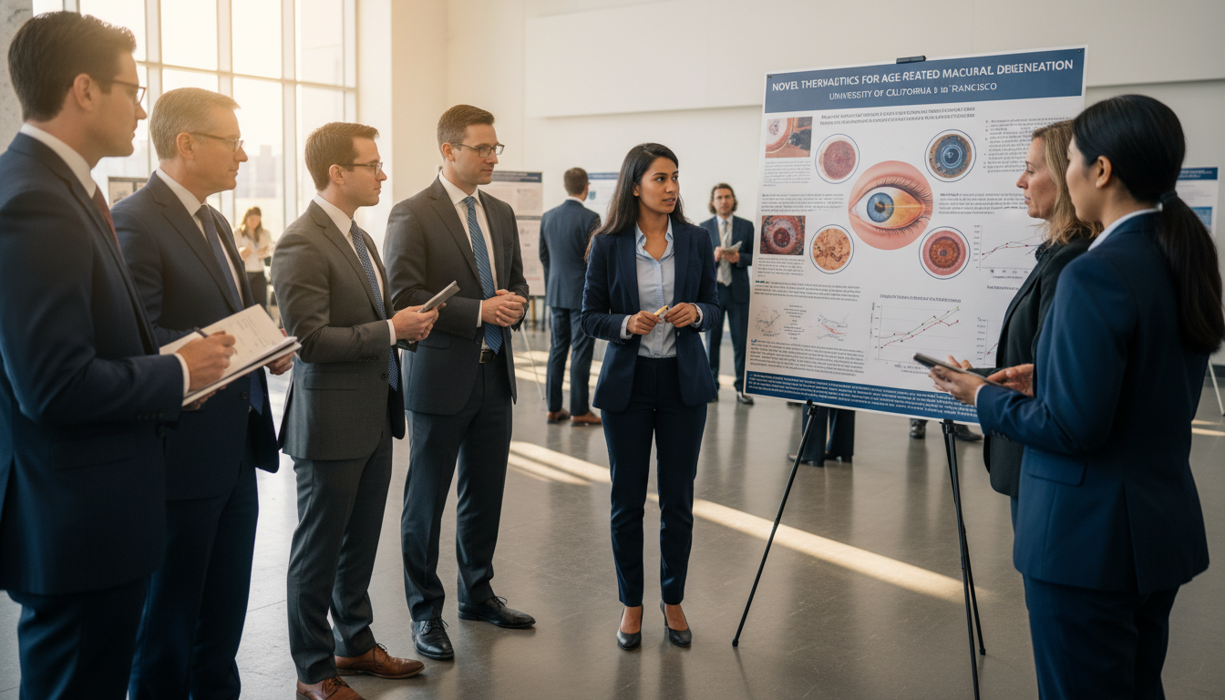 MD graduate presenting ophthalmology research poster at conference MD graduate presenting ophthalmology research poster at conference - MD graduate residency for Research Profile Building for