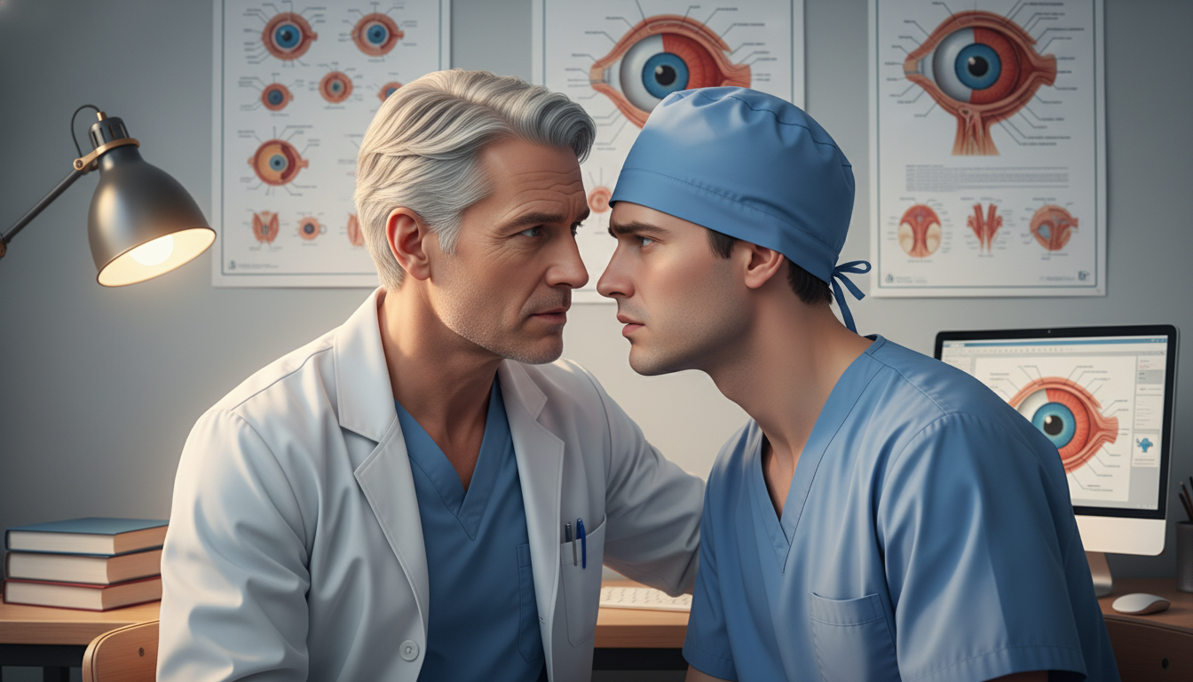Ophthalmology resident speaking confidentially with a mentor about program difficulties Ophthalmology resident speaking confidentially with a mentor about program difficulties - MD graduate residency for Resident