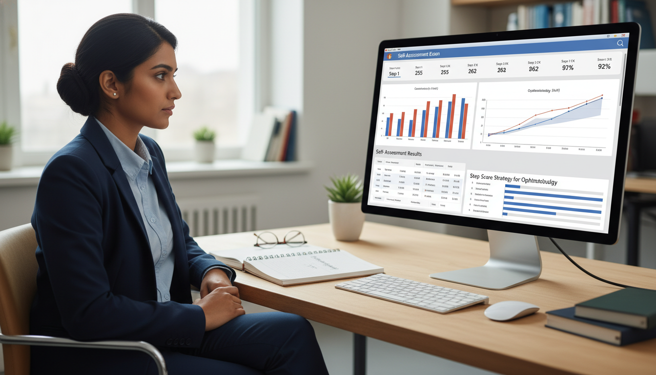 MD graduate taking a self-assessment practice exam for Step 2 CK - MD graduate residency for Step Score Strategy for MD Gradu