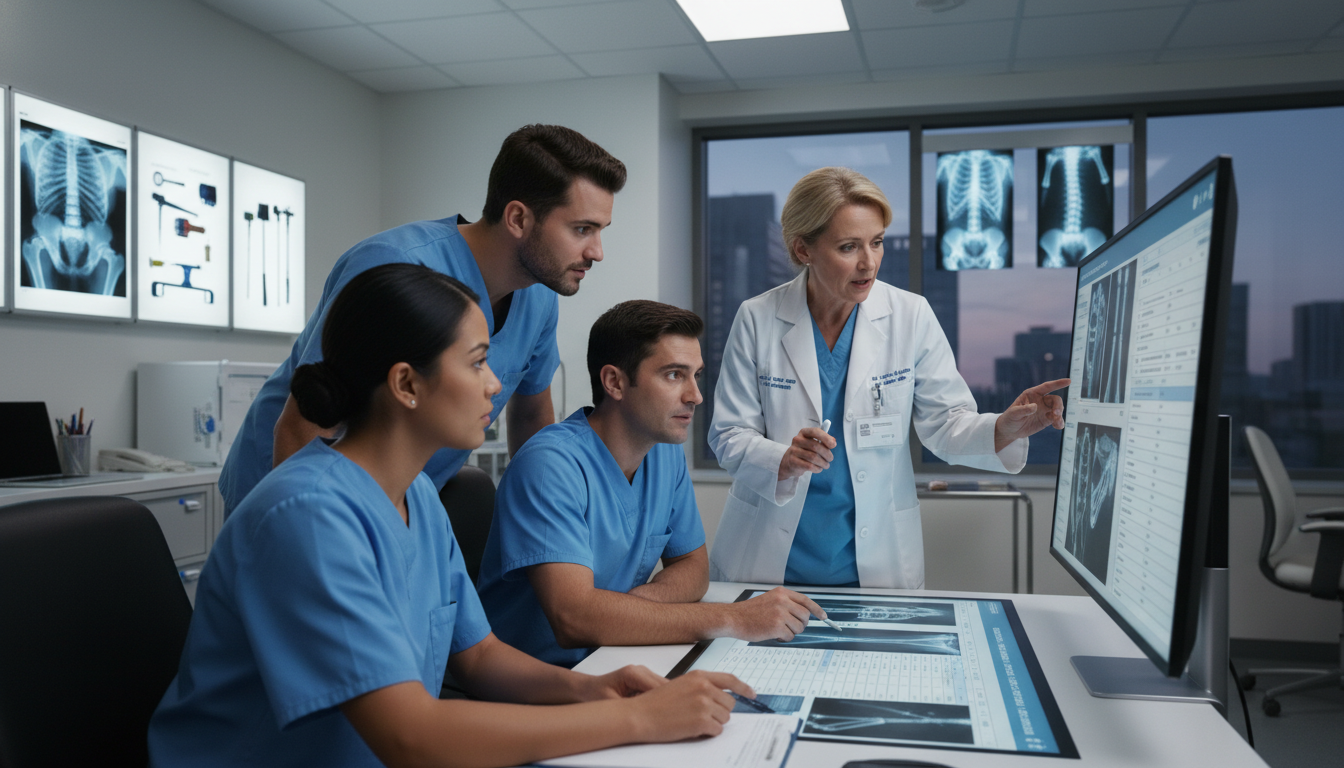 Orthopedic surgical team discussing case logs and training goals Orthopedic surgical team discussing case logs and training goals - MD graduate residency for Case Volume Evaluation for MD Gr