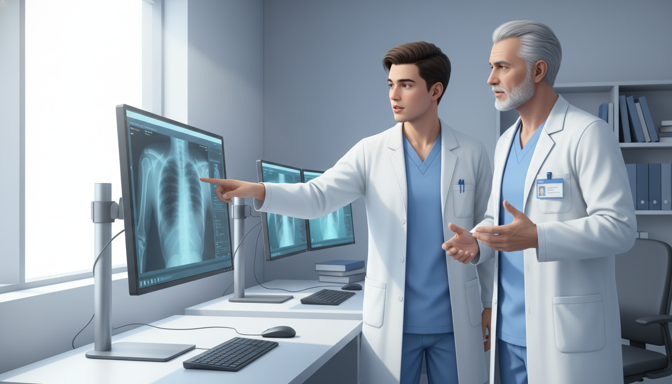 Orthopedic surgery resident discussing imaging with attending surgeon - MD graduate residency for Common Interview Questions