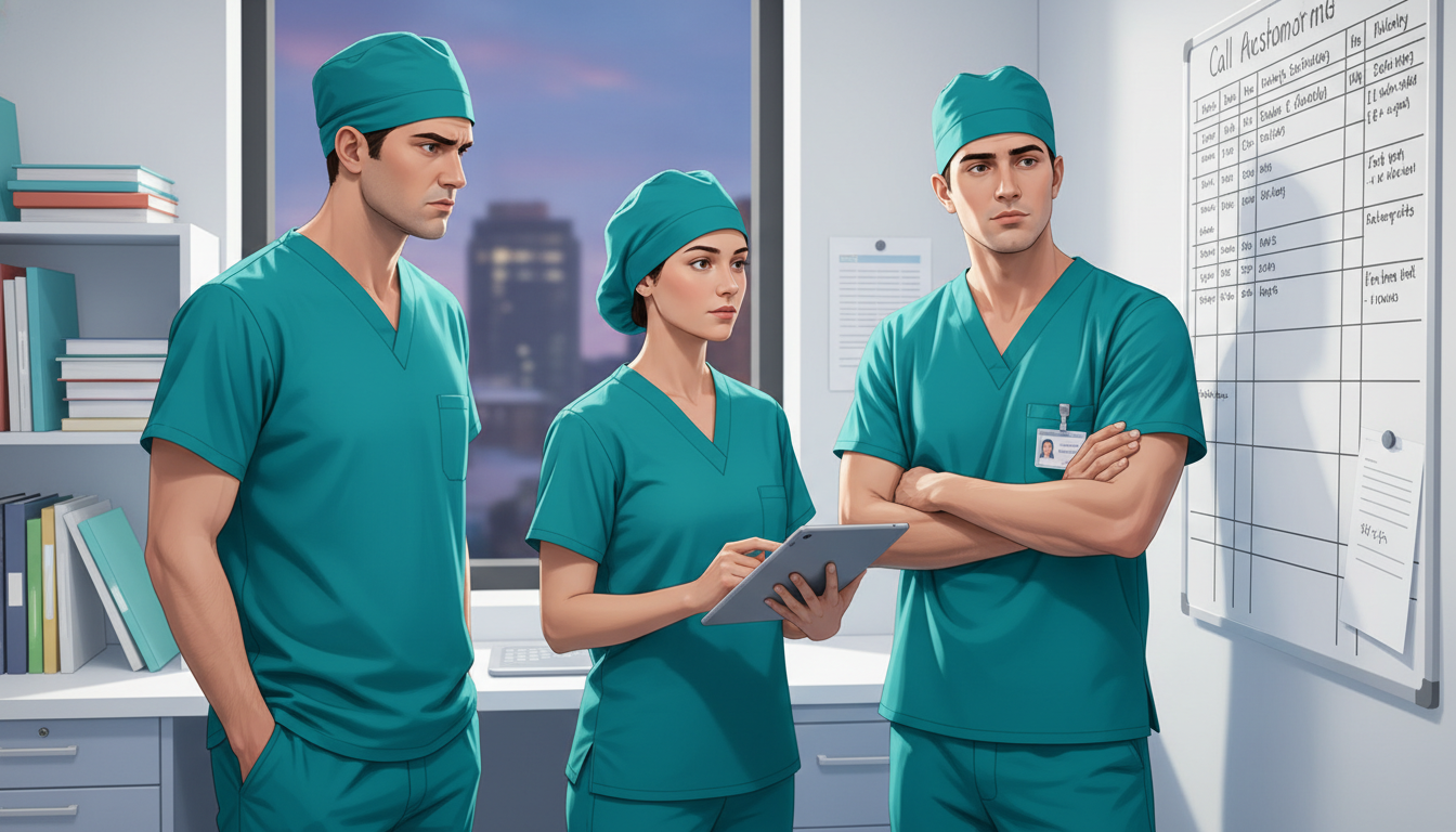 Orthopedic residents discussing program workload and culture Orthopedic residents discussing program workload and culture - MD graduate residency for Identifying Malignant Programs for M