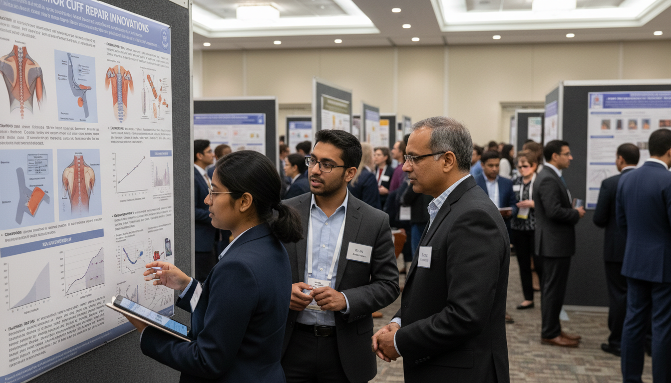 Orthopedic surgery residents and MD graduates networking at a poster session - MD graduate residency for Networking in Medici