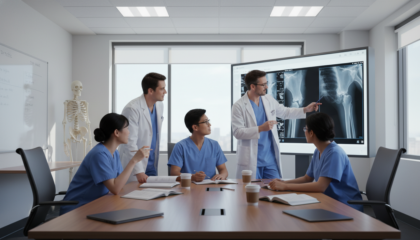 Orthopedic surgery residents and attending reviewing imaging together Orthopedic surgery residents and attending reviewing imaging together - MD graduate residency for Pre-Match Communication for