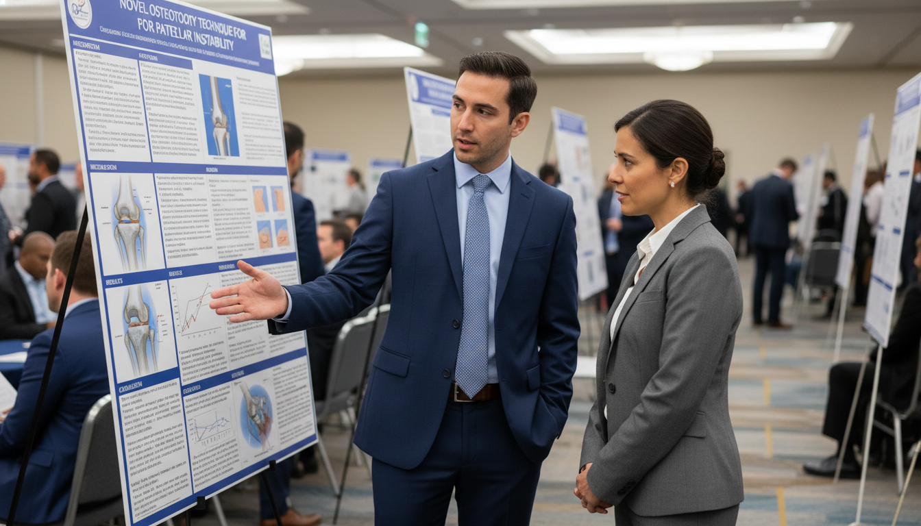 Orthopedic surgery resident presenting a research poster - MD graduate residency for Research Profile Building for MD Graduat
