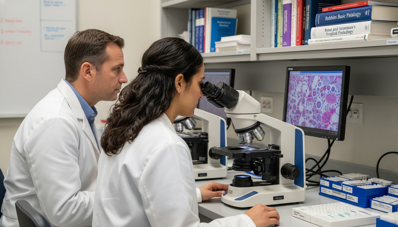 Medical graduate participating in a pathology sign-out session Medical graduate participating in a pathology sign-out session - MD graduate residency for Letters of Recommendation for MD G