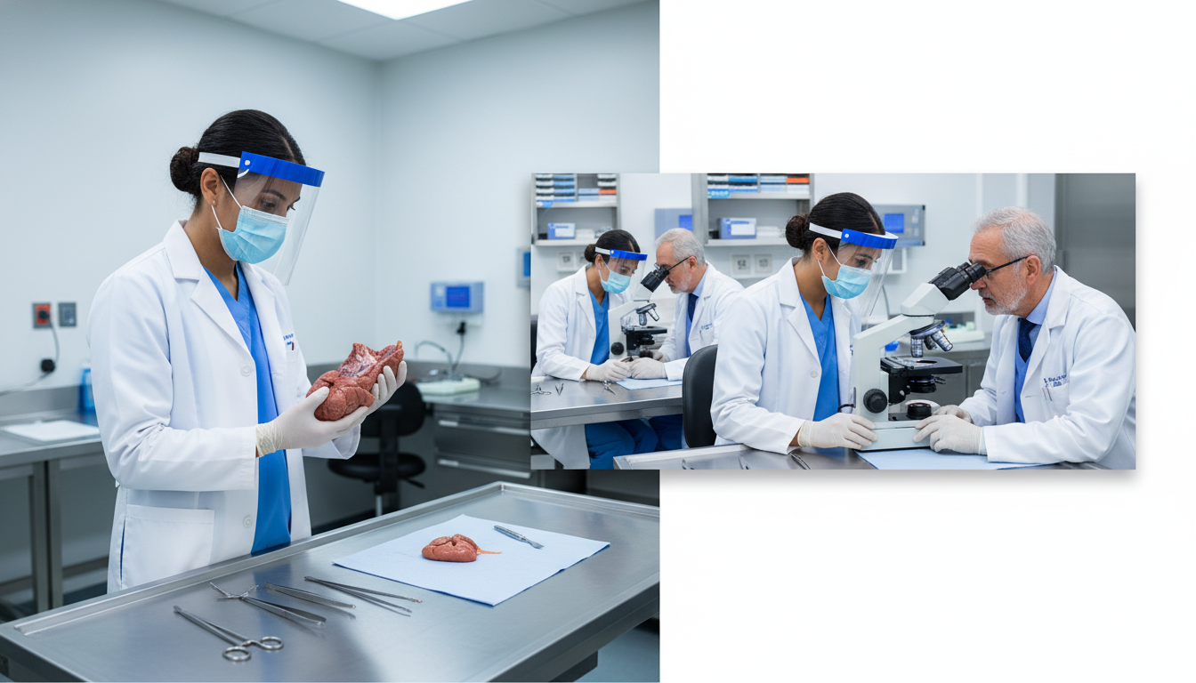 Pathology resident in gross room and microscope sign out - MD graduate residency for Pre-Interview Preparation for MD Graduat