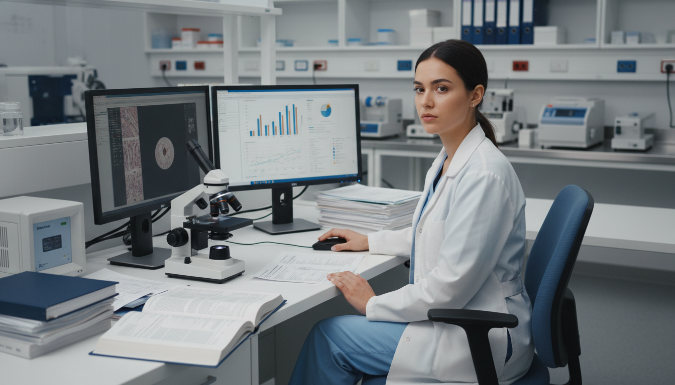 Pathology resident analyzing digital slides for research Pathology resident analyzing digital slides for research - MD graduate residency for Research During Residency for MD Graduat