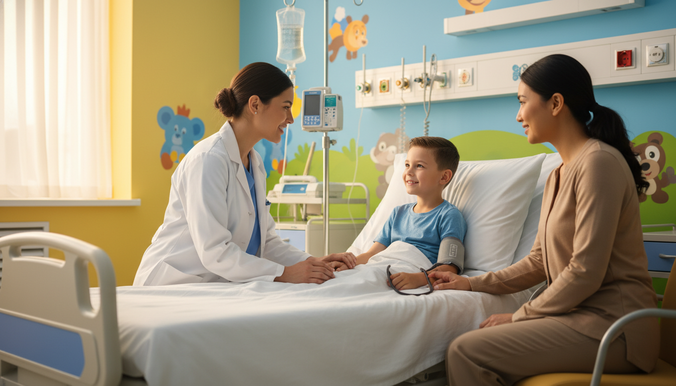 Pediatrics resident interacting with a young patient on the pediatric ward - MD graduate residency for CV Building for MD Gra