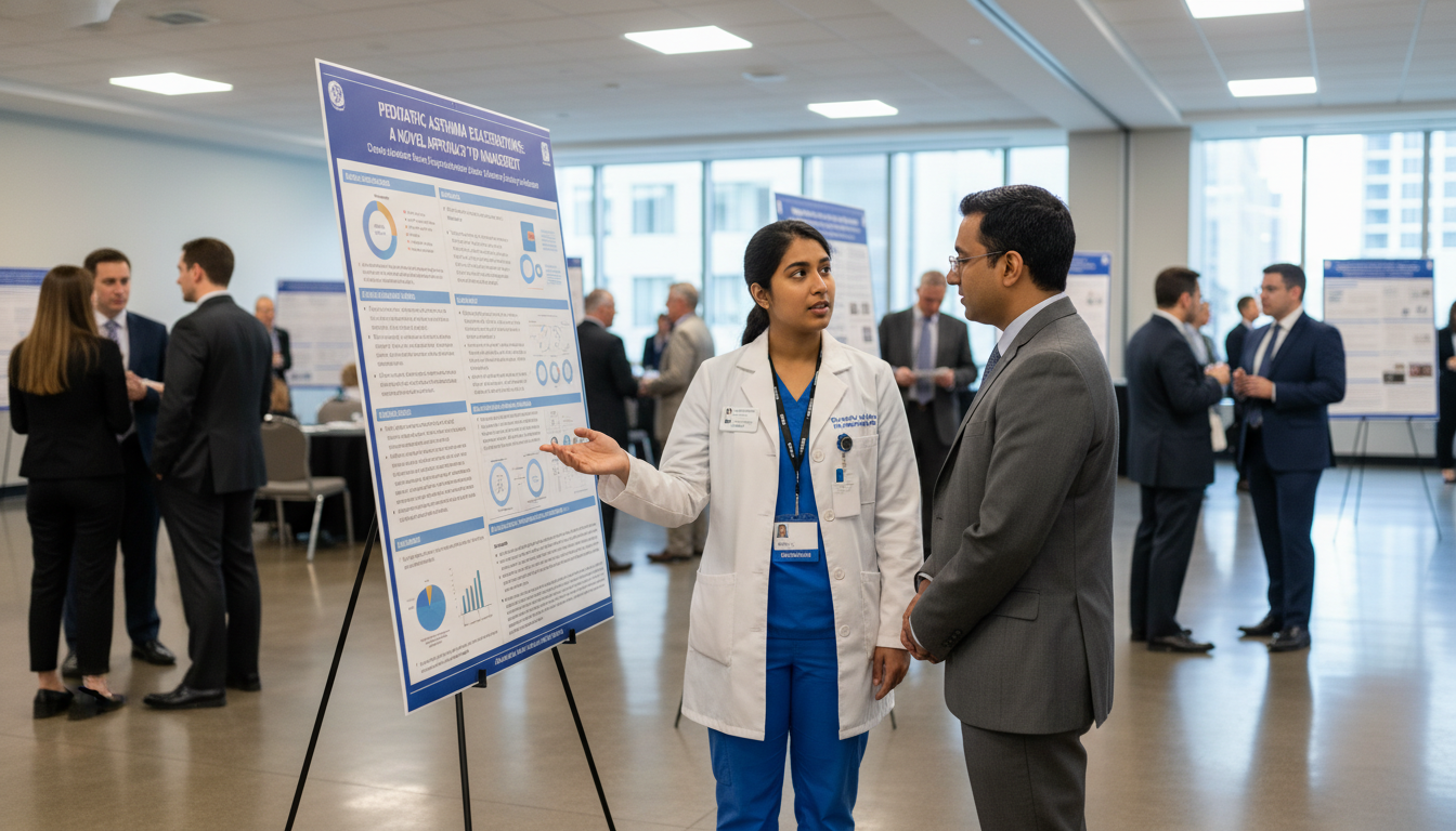 Pediatrics resident presenting research poster at a medical conference - MD graduate residency for CV Building for MD Graduat