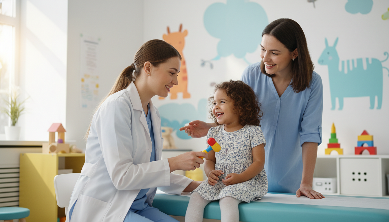 Pediatrics resident working with a child patient in a clinic - MD graduate residency for Letters of Recommendation for MD Gra