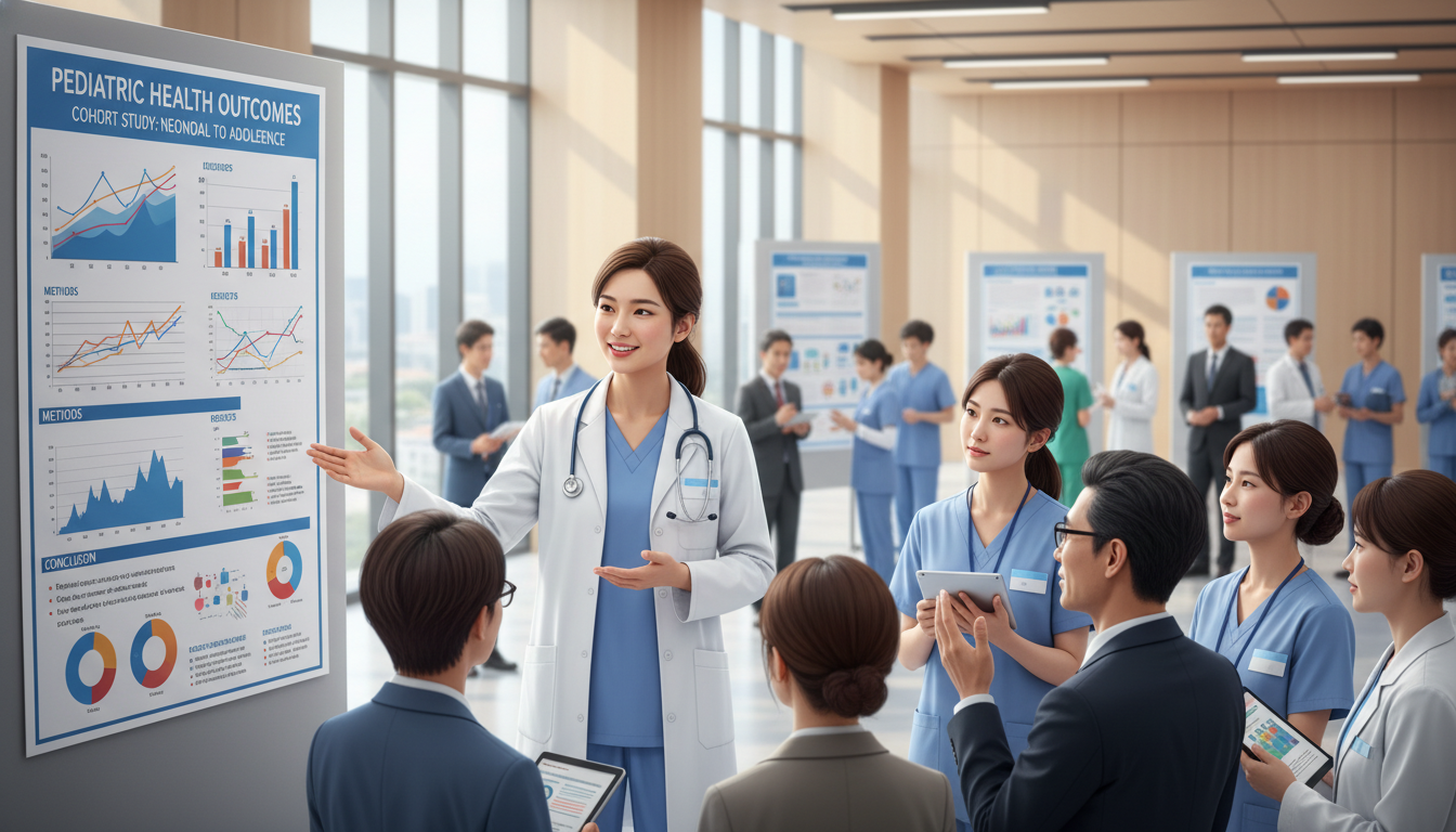 Pediatrics resident presenting research poster at conference Pediatrics resident presenting research poster at conference - MD graduate residency for Research Profile Building for MD Gra