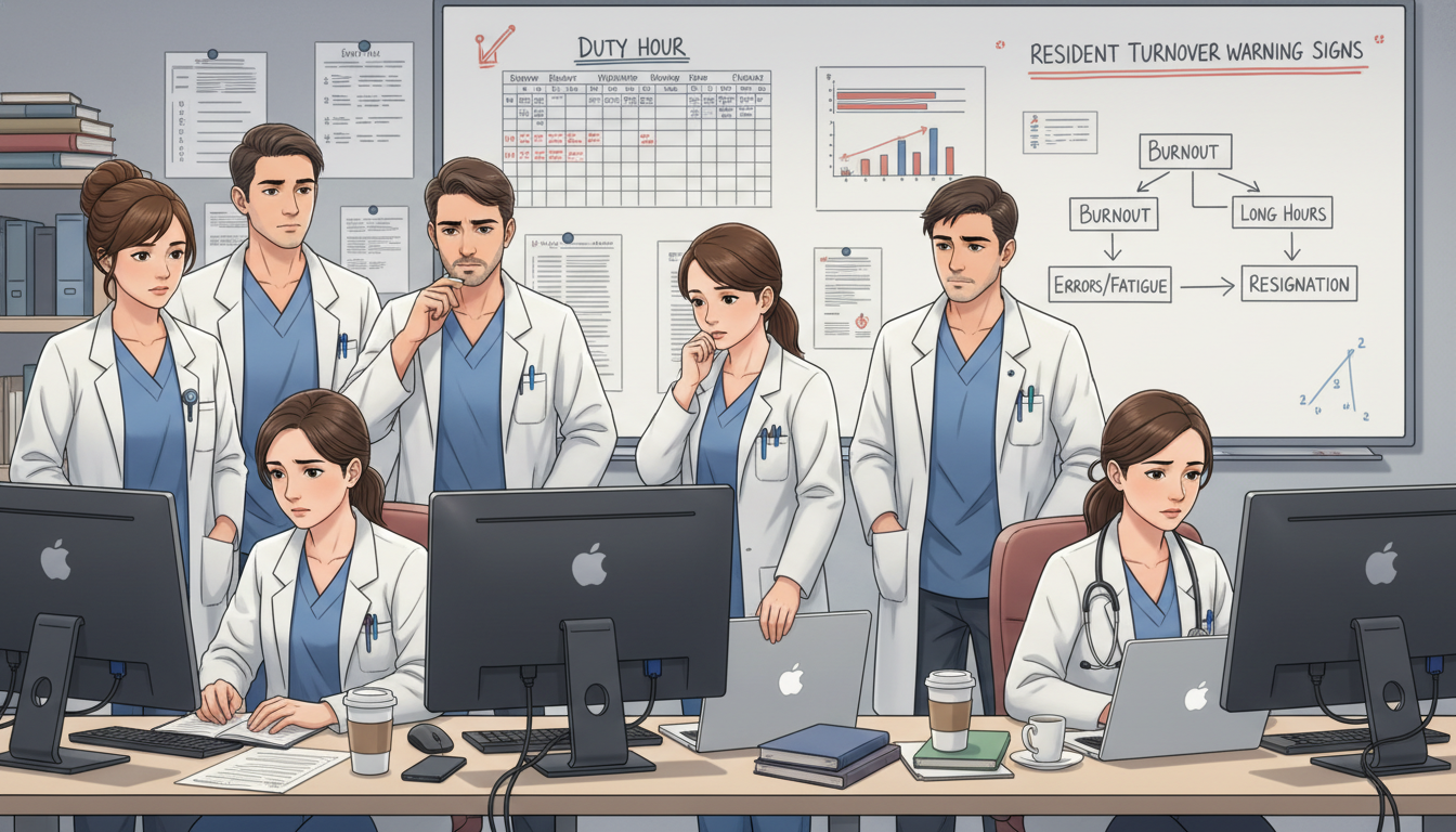 Pediatrics residents in workroom discussing program concerns Pediatrics residents in workroom discussing program concerns - MD graduate residency for Resident Turnover Warning Signs for
