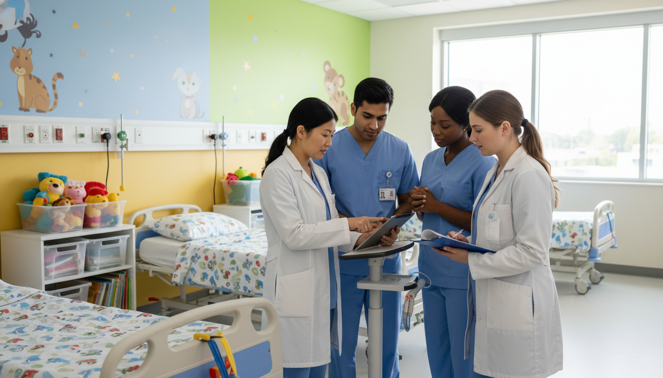 Pediatrics inpatient team during morning rounds Pediatrics inpatient team during morning rounds - MD graduate residency for Work-Life Balance Assessment for MD Graduate in P