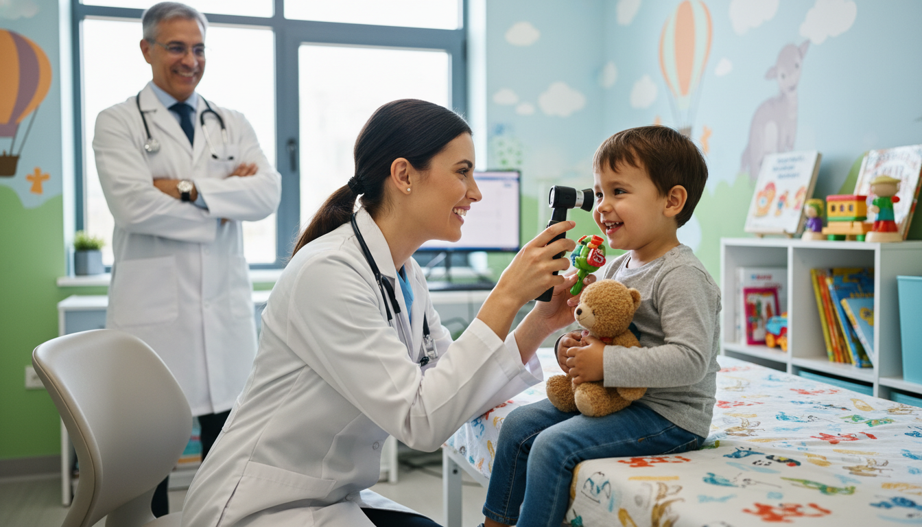 Resident applicant working in pediatric clinic demonstrating clinical skills Resident applicant working in pediatric clinic demonstrating clinical skills - MD graduate residency for Letters of Recommend