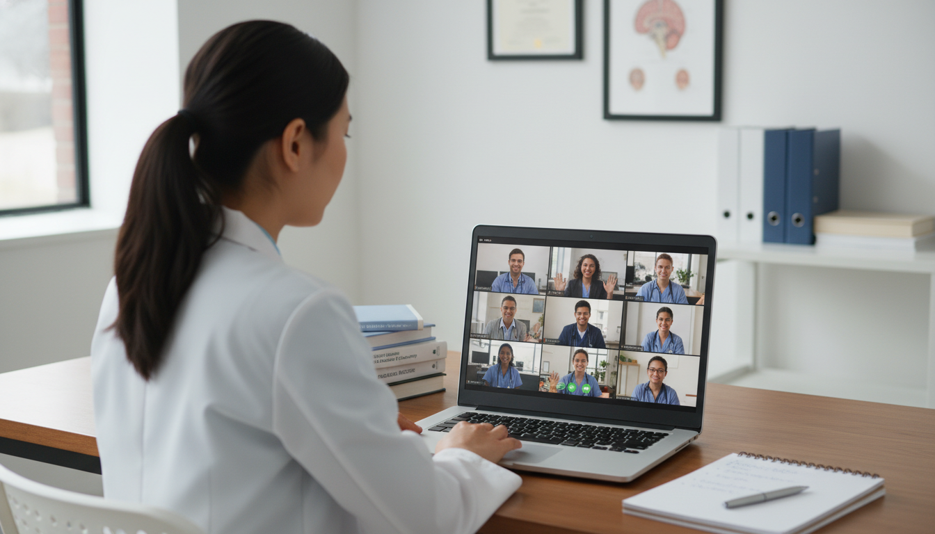 MD graduate in virtual meeting with residents and faculty - MD graduate residency for How to Research Programs for MD Graduat