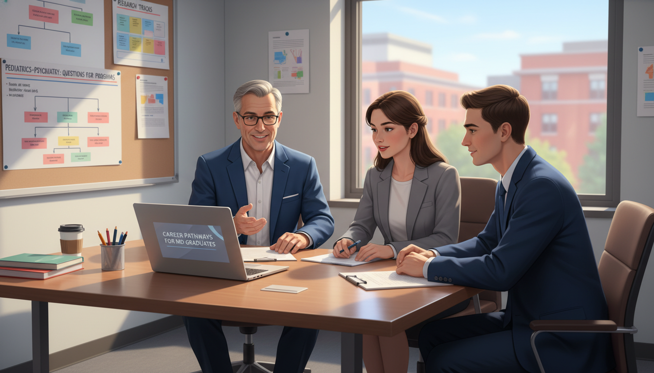 Peds-psych residents discussing career paths with mentor - MD graduate residency for Questions to Ask Programs for MD Graduat