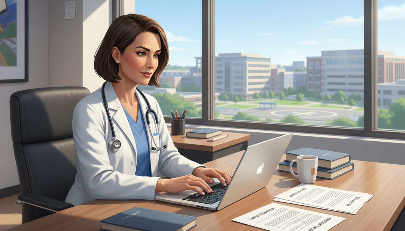 Physiatrist writing a residency recommendation letter in a hospital office Physiatrist writing a residency recommendation letter in a hospital office - MD graduate residency for Letters of Recommendat