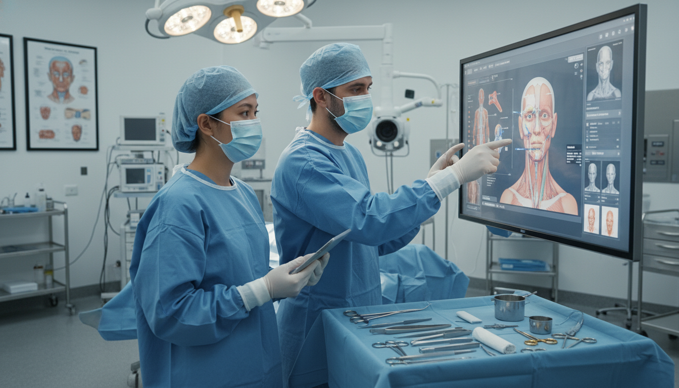 Plastic surgery residents working with visiting medical student in operating room - MD graduate residency for Away Rotation S