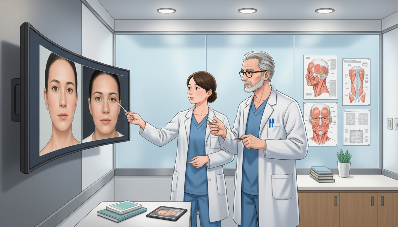 Plastic surgery resident in clinic reviewing operative planning and outcomes Plastic surgery resident in clinic reviewing operative planning and outcomes - MD graduate residency for Case Volume Evaluati