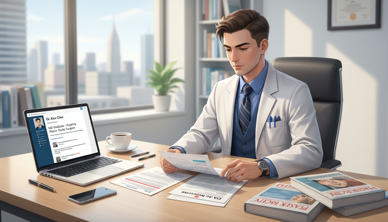 MD graduate preparing professional materials for residency networking - MD graduate residency for Networking in Medicine for