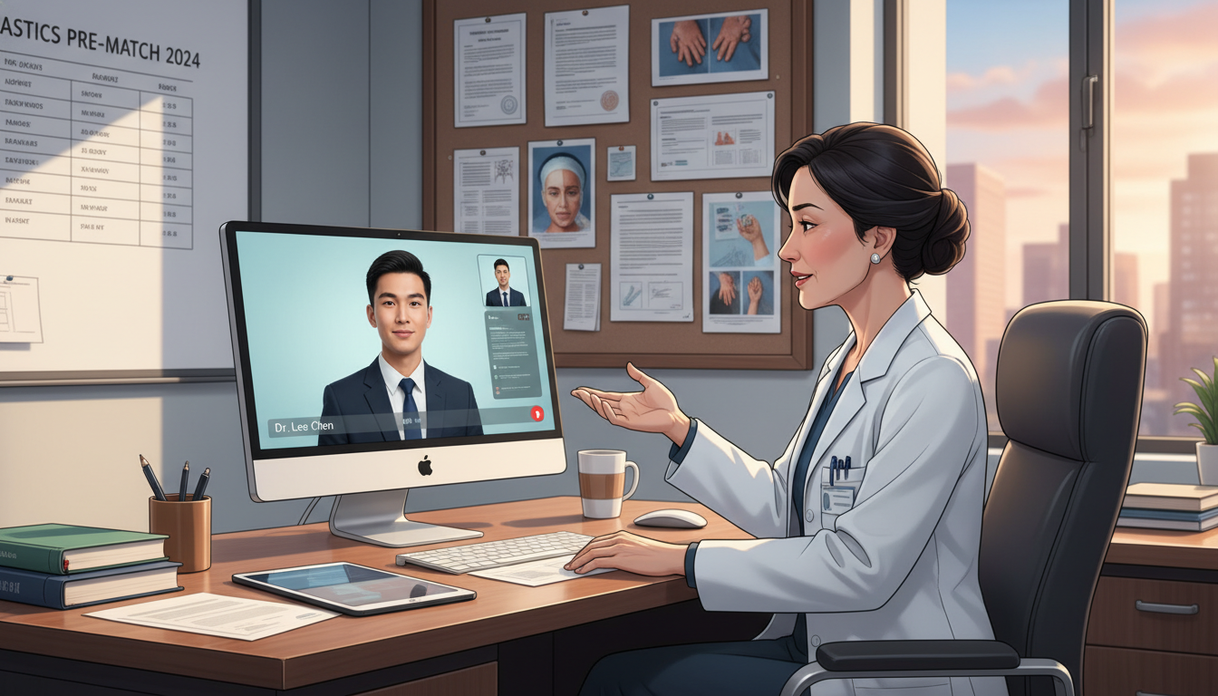 Plastic surgery residency program director conducting a virtual meeting with applicant Plastic surgery residency program director conducting a virtual meeting with applicant - MD graduate residency for Pre-Match