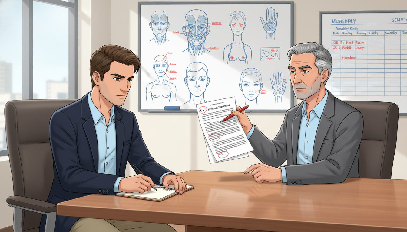 Residency applicant meeting with plastic surgery faculty mentor to discuss application red flags Residency applicant meeting with plastic surgery faculty mentor to discuss application red flags - MD graduate residency for