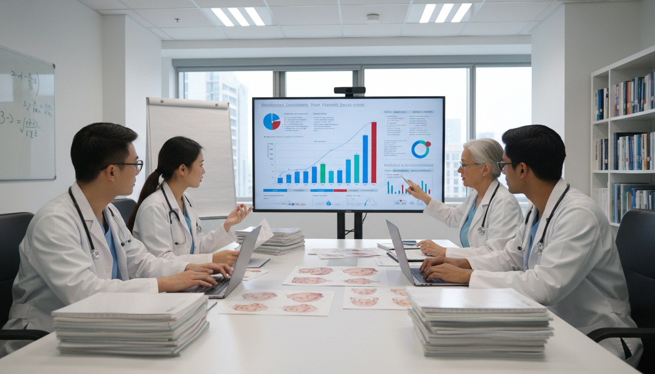 Plastic surgery research team reviewing data and manuscripts - MD graduate residency for Research Profile Building for MD Gra