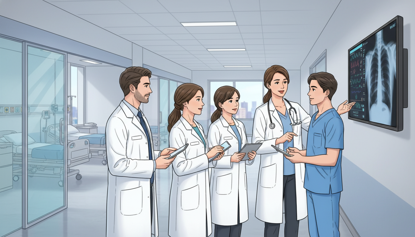 Internal medicine team teaching a visiting student during rounds Internal medicine team teaching a visiting student during rounds - MD graduate residency for Away Rotation Strategy for MD Gr