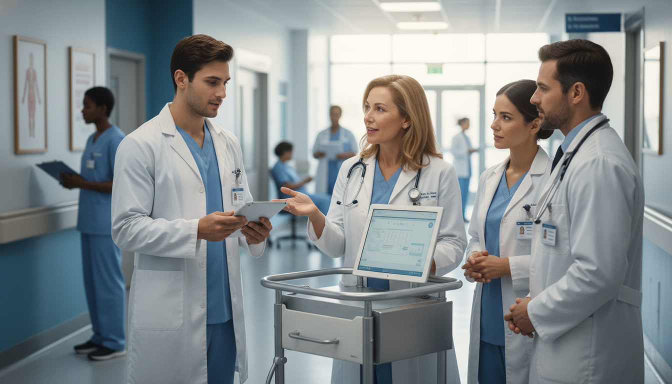 Medical student presenting a patient during internal medicine ward rounds Medical student presenting a patient during internal medicine ward rounds - MD graduate residency for Letters of Recommendati